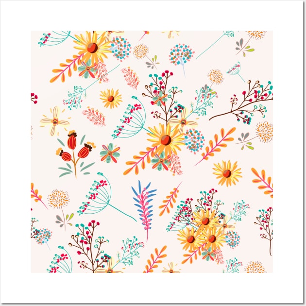 Floral pattern of yellow daisies and fennel Wall Art by kanae